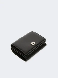 Leather tri-fold purse - BLACK