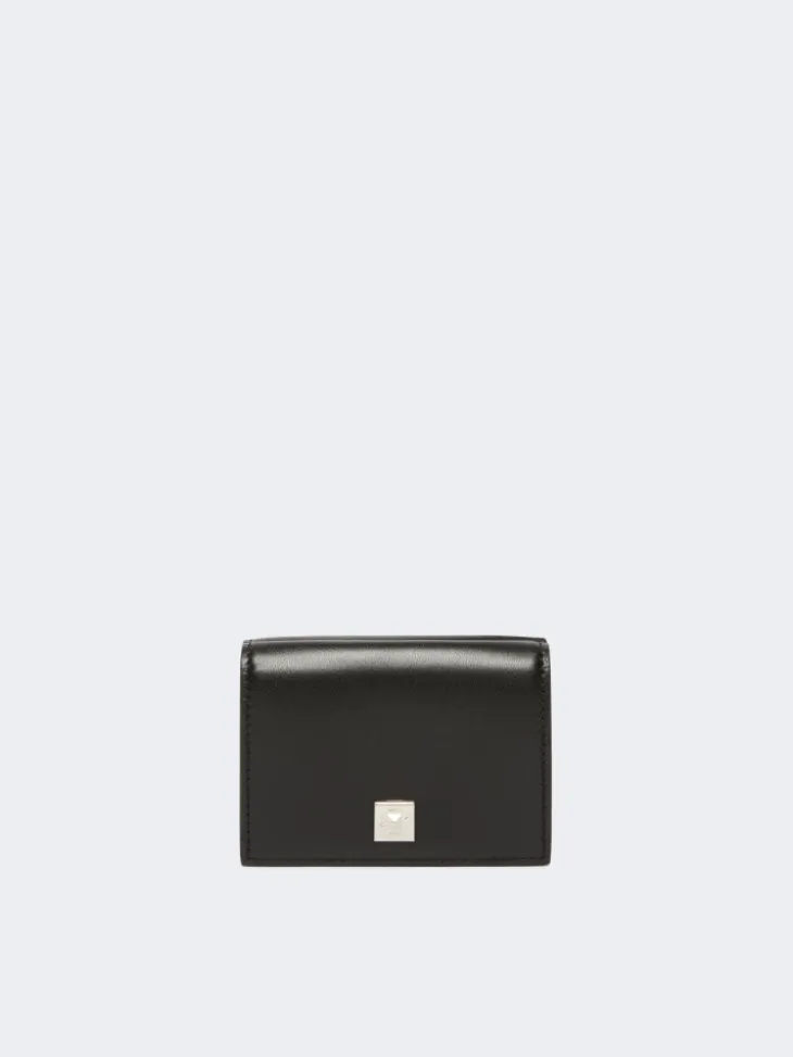 Leather tri-fold purse - BLACK