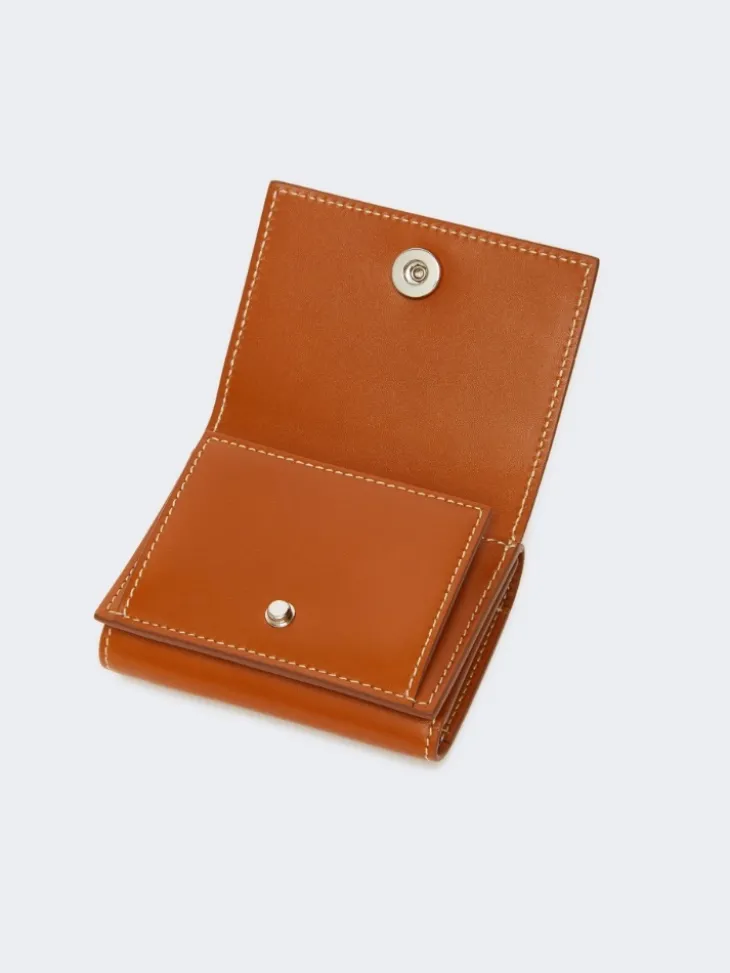 Leather tri-fold purse - RUST