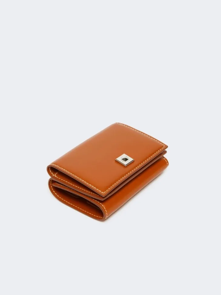 Leather tri-fold purse - RUST