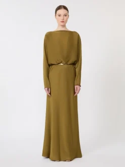 Lightweight satin dress - KAKI