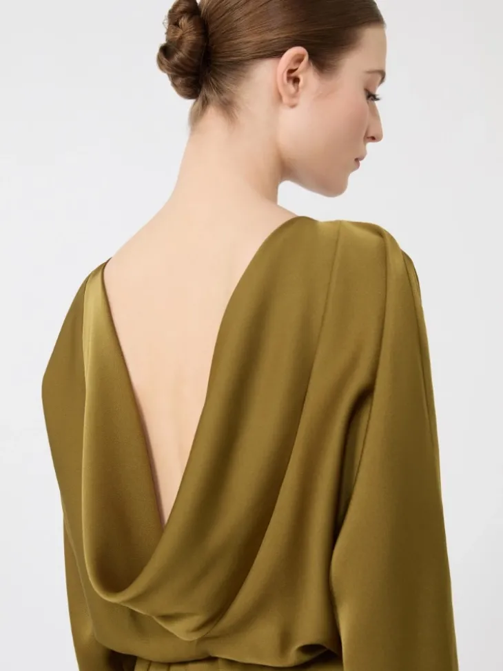 Lightweight satin dress - KAKI