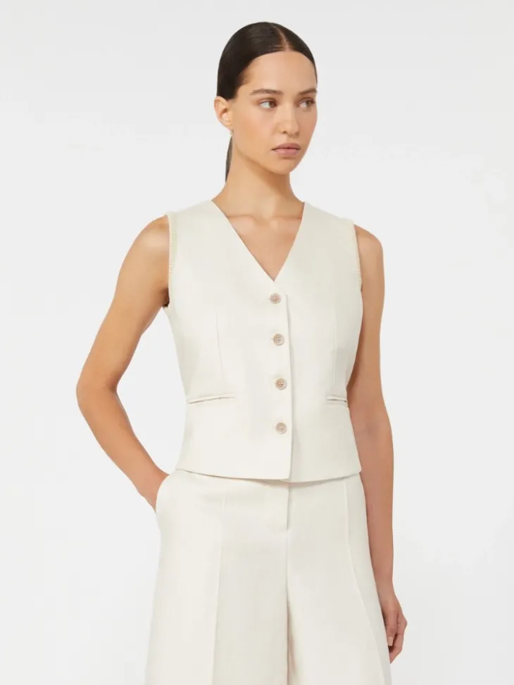 Linen and cable-knit gilet - BEIGE