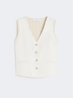 Linen and cable-knit gilet - BEIGE
