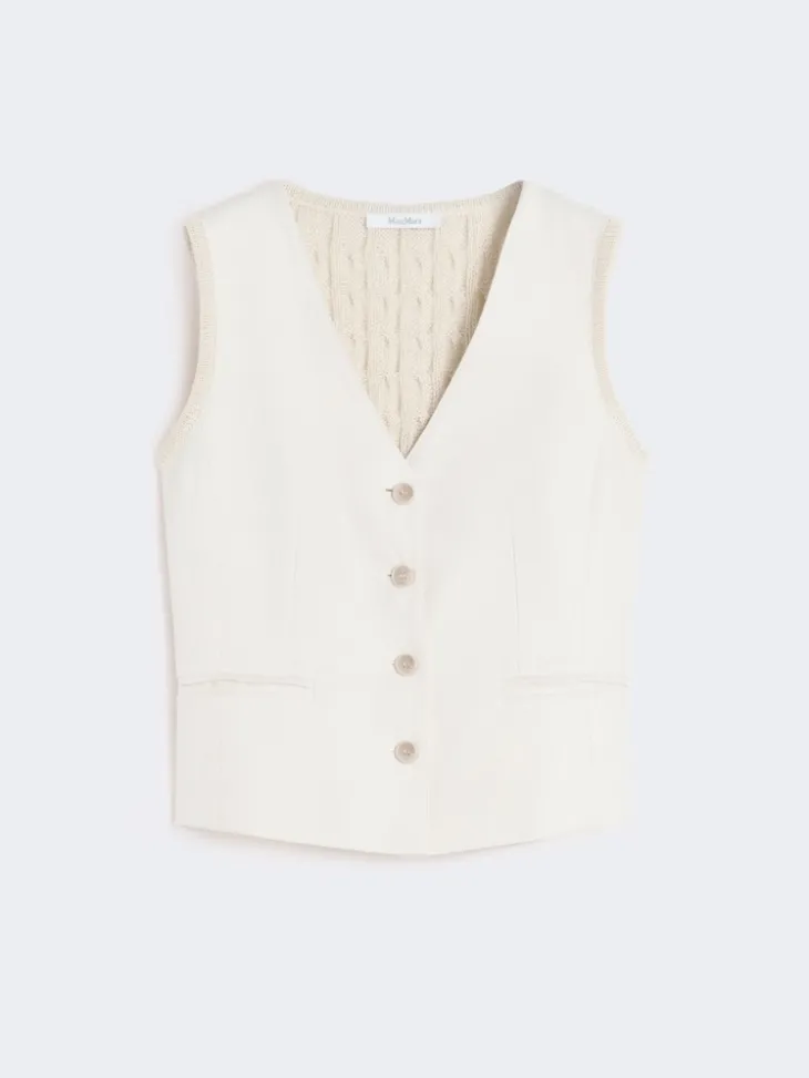 Linen and cable-knit gilet - BEIGE