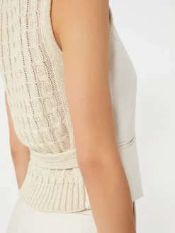 Linen and cable-knit gilet - BEIGE