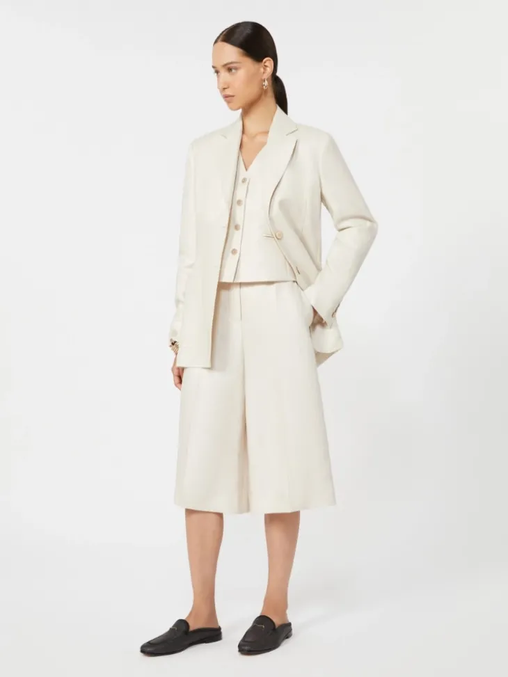 Linen and cable-knit gilet - BEIGE