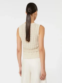 Linen and cable-knit gilet - BEIGE