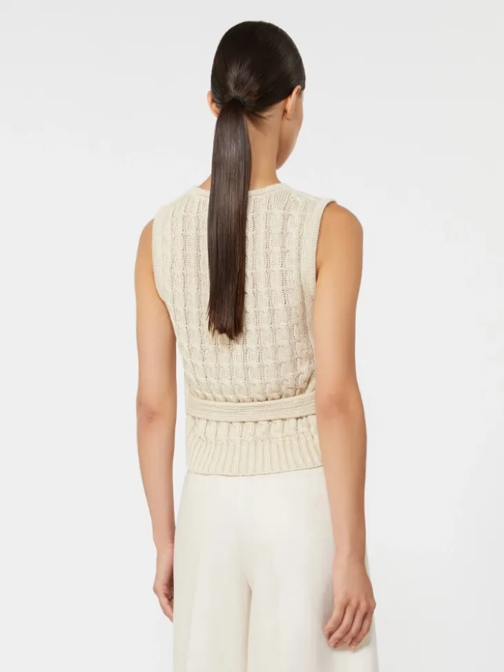 Linen and cable-knit gilet - BEIGE