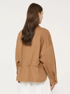 Linen and cotton basketweave oversize jacket - TOBACCO