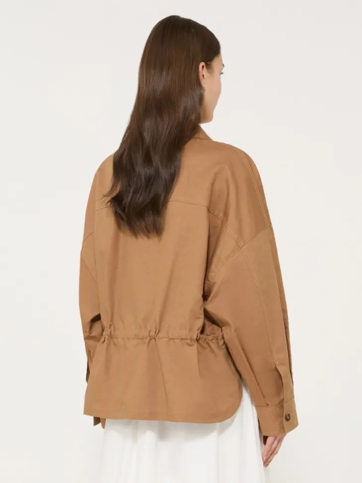 Linen and cotton basketweave oversize jacket - TOBACCO