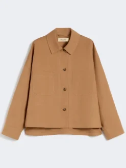 Linen and cotton basketweave oversize jacket - TOBACCO