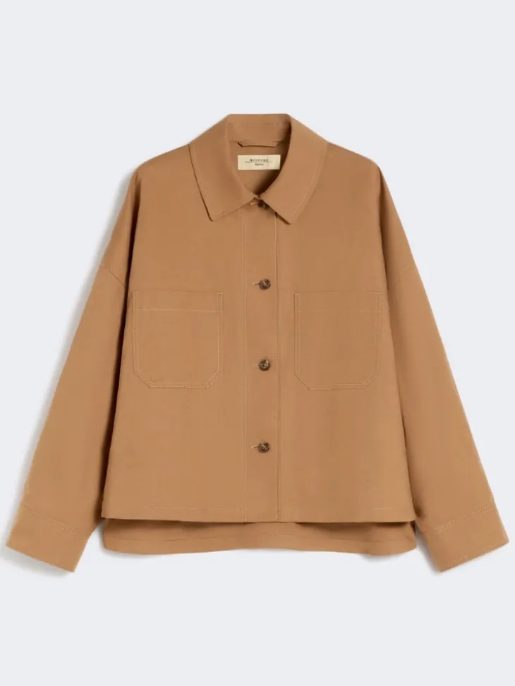 Linen and cotton basketweave oversize jacket - TOBACCO