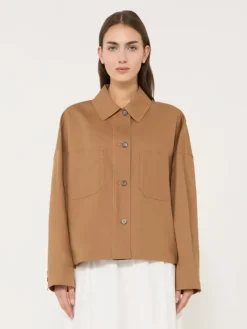 Linen and cotton basketweave oversize jacket - TOBACCO