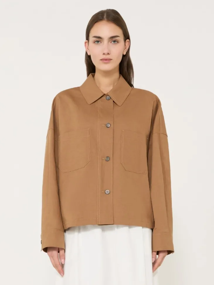 Linen and cotton basketweave oversize jacket - TOBACCO