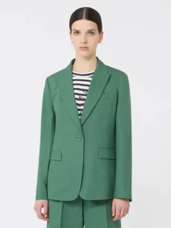 Linen and cotton canvas blazer - GREEN