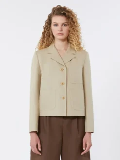 Linen and cotton canvas single-breasted jacket - SAND
