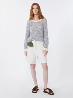 Linen and cotton yarn mesh jumper - LIGHT BLUE