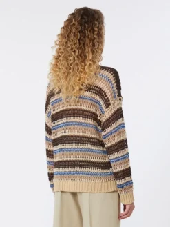 Linen and cotton yarn mesh jumper - BROWN