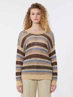 Linen and cotton yarn mesh jumper - BROWN