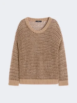 Linen and cotton yarn mesh jumper - TOBACCO