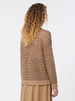Linen and cotton yarn mesh jumper - TOBACCO