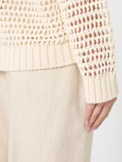 Linen and cotton yarn mesh jumper - ECRU