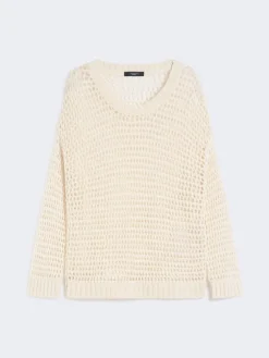 Linen and cotton yarn mesh jumper - ECRU