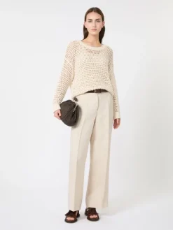 Linen and cotton yarn mesh jumper - ECRU