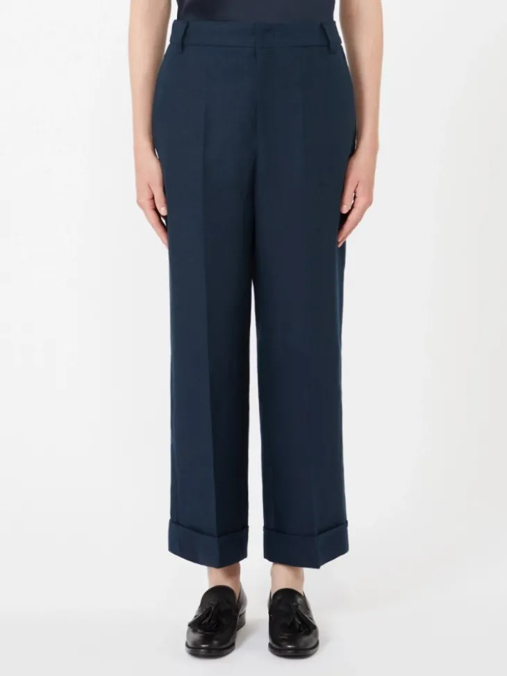 Linen basketweave straight trousers - MIDNIGHTBLUE