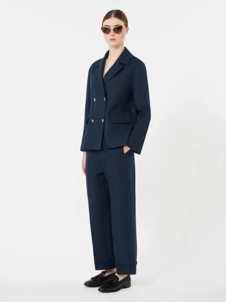 Linen basketweave straight trousers - MIDNIGHTBLUE