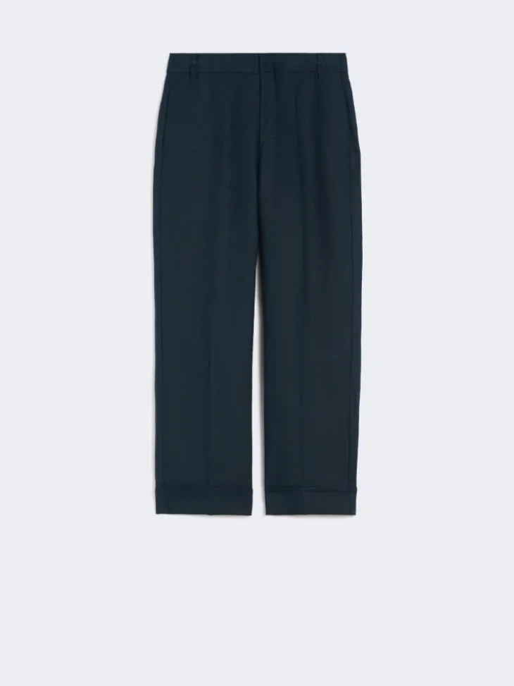 Linen basketweave straight trousers - MIDNIGHTBLUE