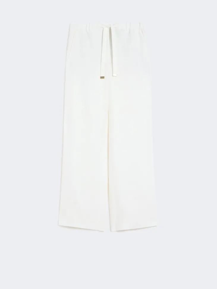 Linen basketweave trousers - WHITE