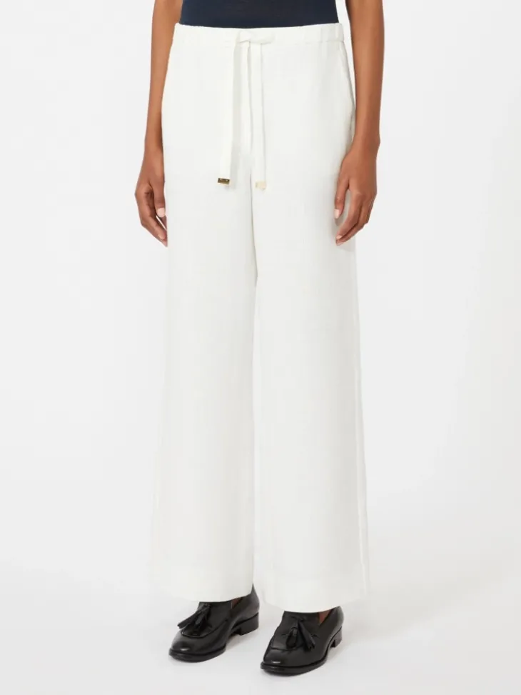 Linen basketweave trousers - WHITE