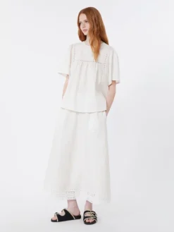 Linen canvas and stretch jersey top - ECRU