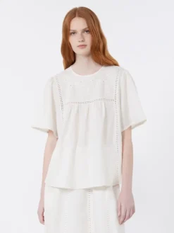 Linen canvas and stretch jersey top - ECRU