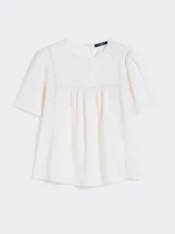 Linen canvas and stretch jersey top - ECRU