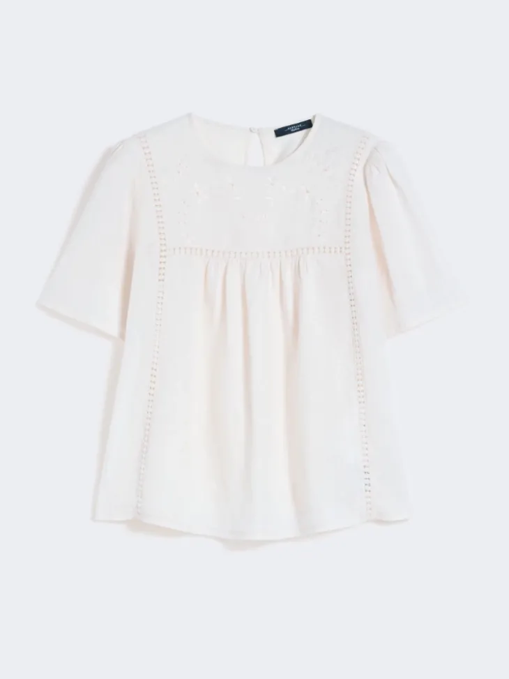 Linen canvas and stretch jersey top - ECRU