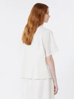 Linen canvas and stretch jersey top - ECRU