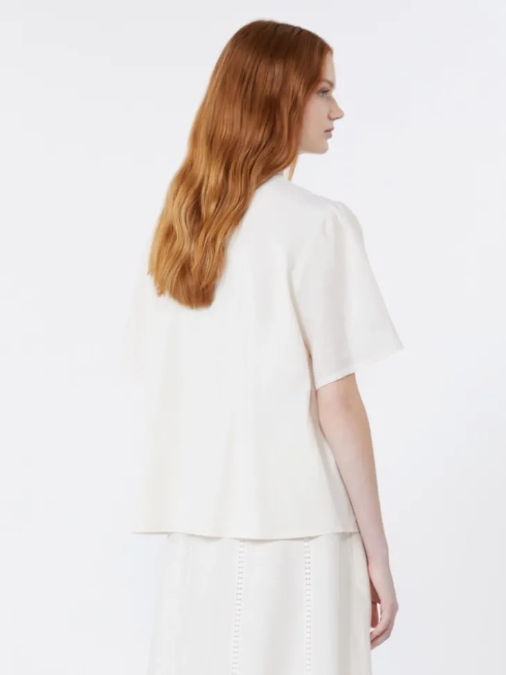 Linen canvas and stretch jersey top - ECRU