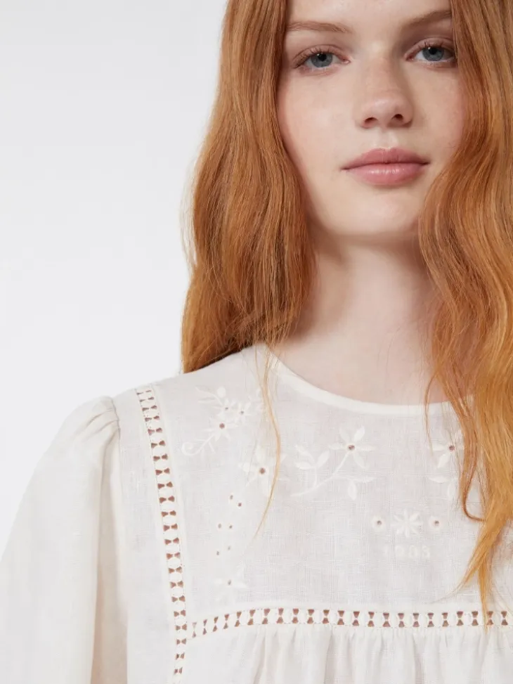 Linen canvas and stretch jersey top - ECRU