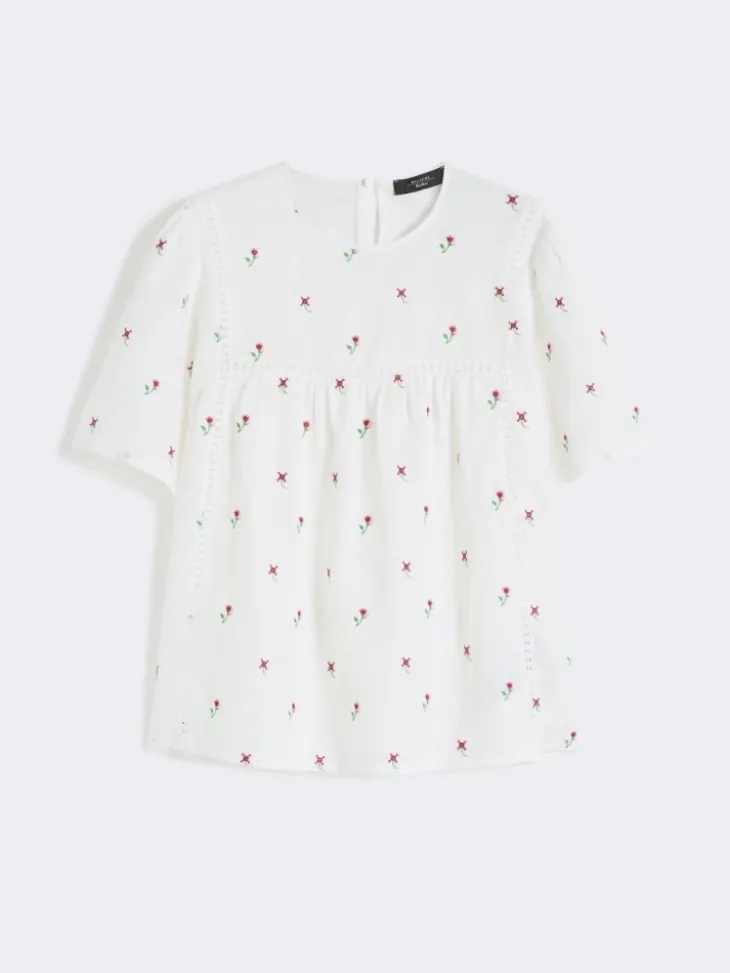 Linen canvas and stretch jersey top - WHITE