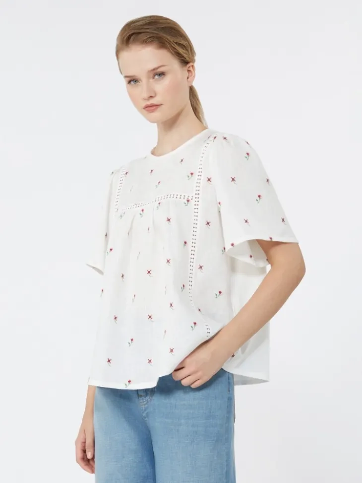 Linen canvas and stretch jersey top - WHITE
