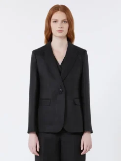 Linen canvas blazer - BLACK