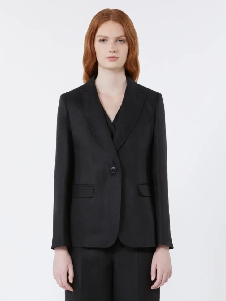 Linen canvas blazer - BLACK