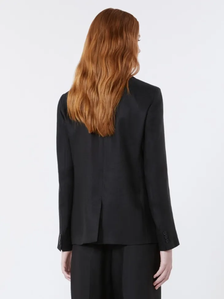 Linen canvas blazer - BLACK