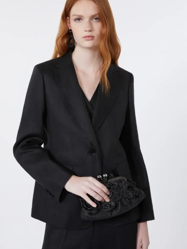 Linen canvas blazer - BLACK