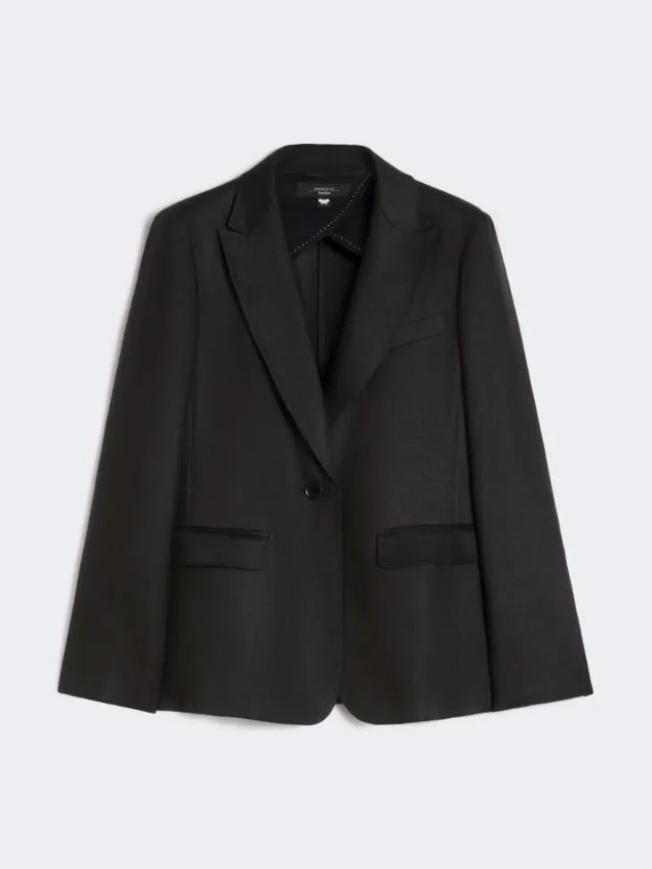 Linen canvas blazer - BLACK