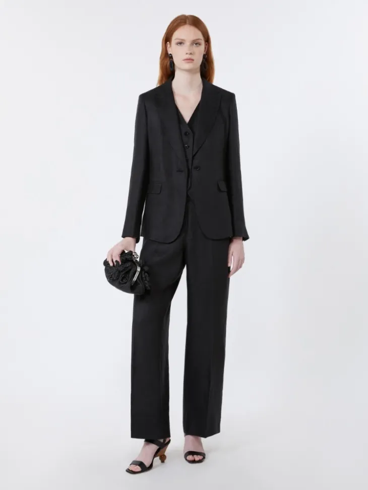 Linen canvas blazer - BLACK