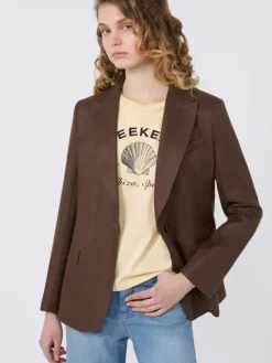 Linen canvas blazer - CHOCOLATE
